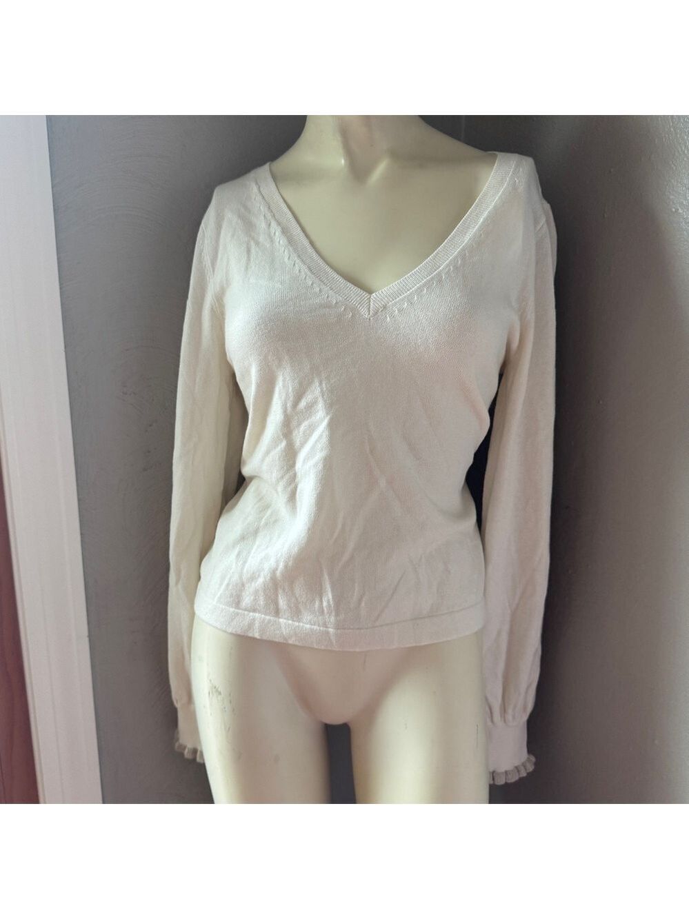 Lilla P. V-neck cotton cashmere cream color sweater size XS NWT